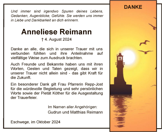 Traueranzeige von Anneliese Reimann von WRS