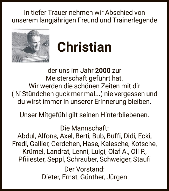 Traueranzeige von Christian Buchenau von WRS