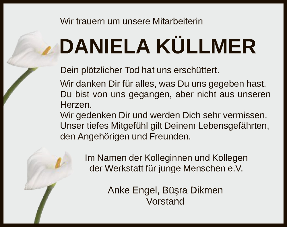  Traueranzeige für Daniela Küllmer vom 09.10.2024 aus WRS