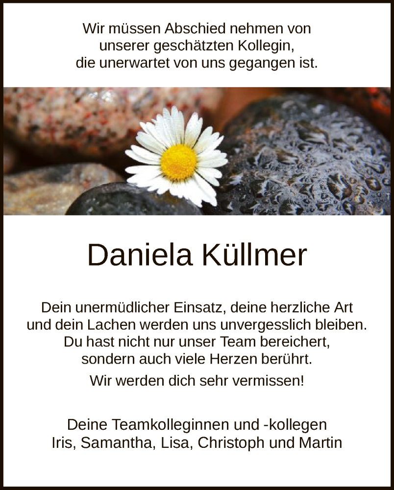  Traueranzeige für Daniela Küllmer vom 10.10.2024 aus WRS