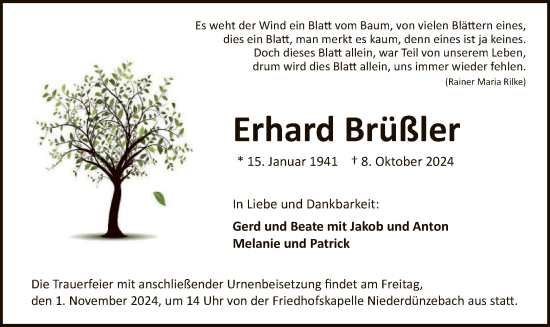 Traueranzeige von Erhard Brüßler von WRS