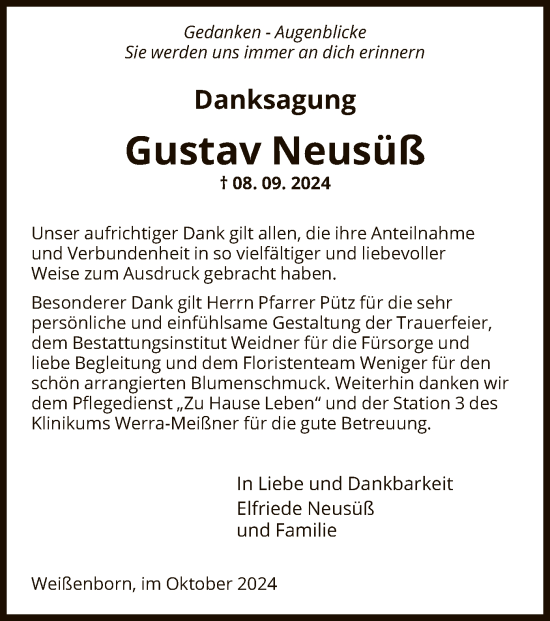 Traueranzeige von Gustav Neusüß von WRS