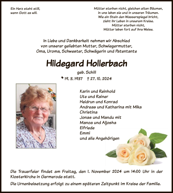 Traueranzeige von Hildegard Hollerbach von WRS