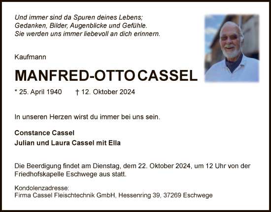 Traueranzeige von Manfred-Otto Cassel von WRS