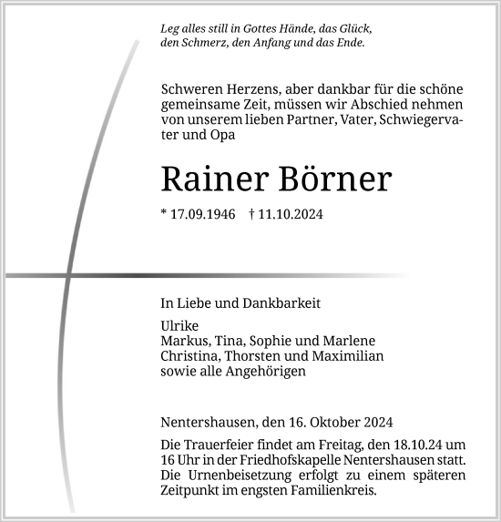 Traueranzeige von Rainer Börner von HNAWRS