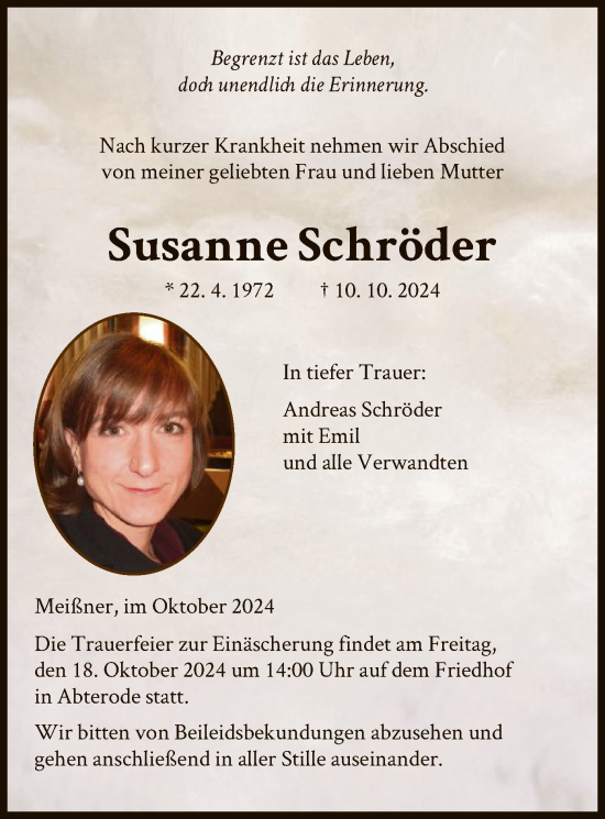 Traueranzeige von Susanne Schröder von WRS