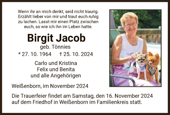 Traueranzeige von Birgit Jacob von WRS