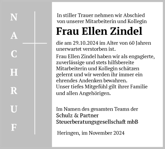 Traueranzeige von Ellen Zindel von WRS