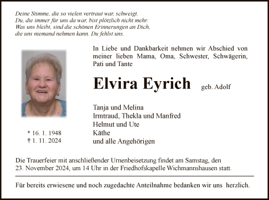 Traueranzeige von Elvira Eyrich von WRS