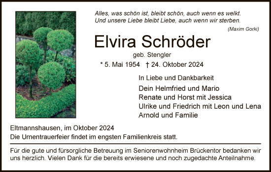 Traueranzeige von Elvira Schröder von WRS