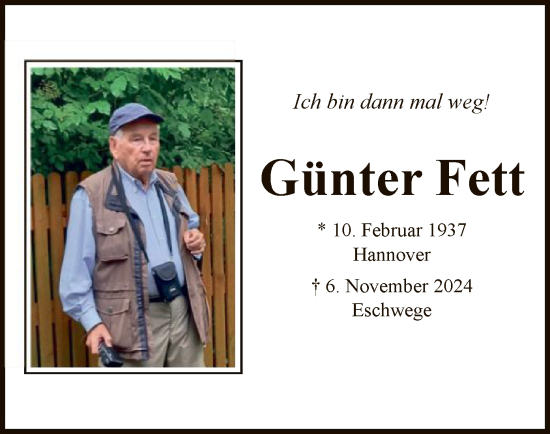 Traueranzeige von Günter Fett von WRS