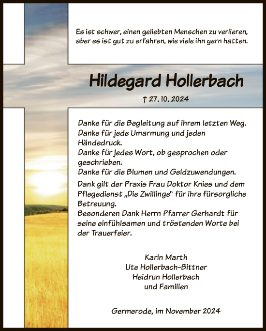 Traueranzeige von Hildegard Hollerbach von WRS