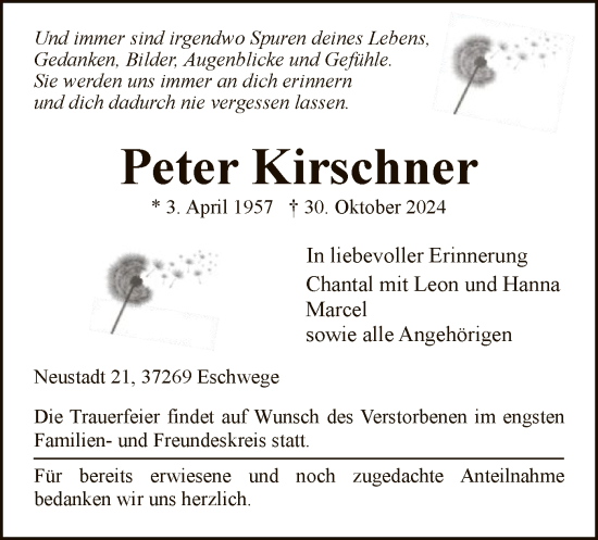 Traueranzeige von Peter Kirschner von WRS