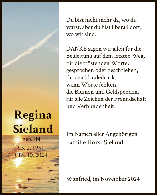 Traueranzeige von Regina Sieland von WRS