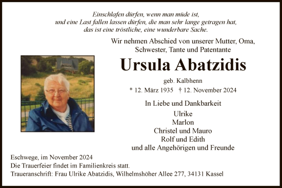 Traueranzeige von Ursula Abatzidis von WRS