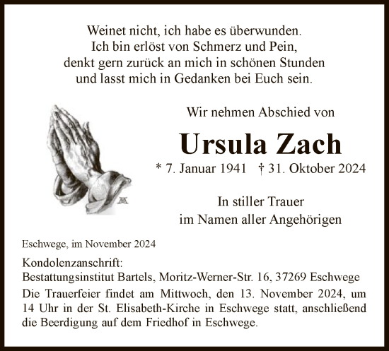 Traueranzeige von Ursula Zach von WRS