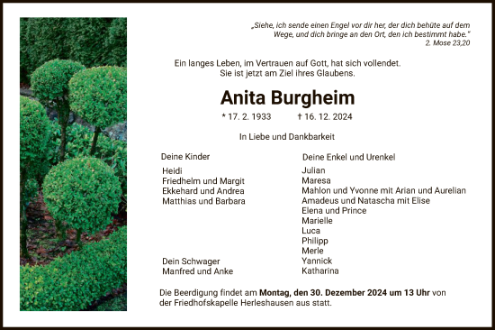 Traueranzeige von Anita Burgheim von WRS