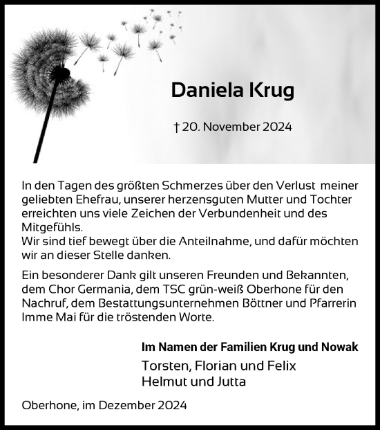 Traueranzeige von Daniela Krug von WRS