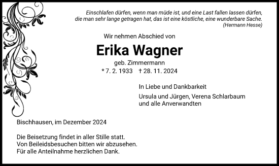 Traueranzeige von Erika Wagner von WRS