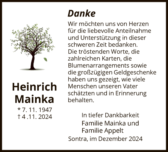 Traueranzeige von Heinrich Mainka von WRS