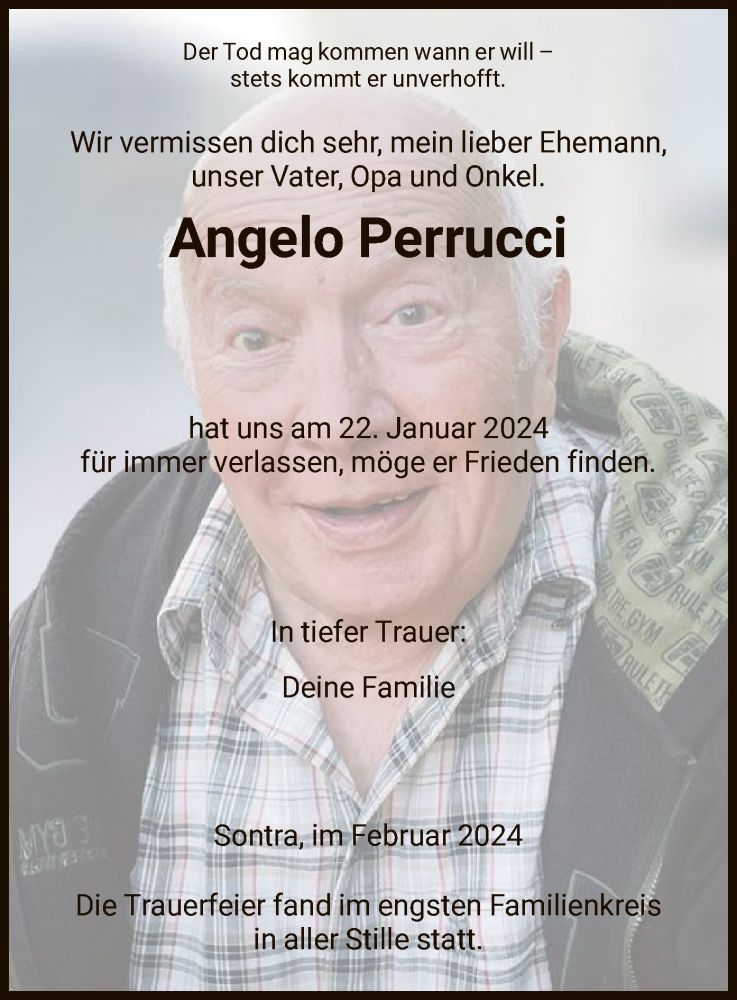  Traueranzeige für Angelo Perrucci vom 10.02.2024 aus WRS