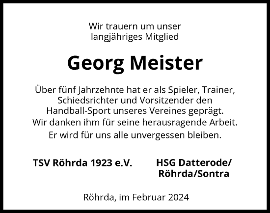 Traueranzeige von Georg Meister von WRS