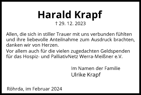 Traueranzeige von Harald Krapf von WRS