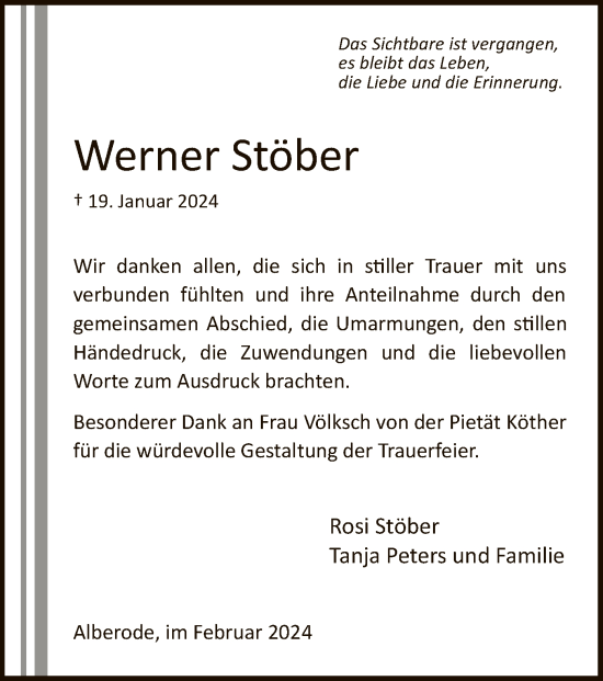 Traueranzeige von Werner Stöber von WRS