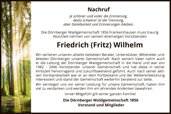 Traueranzeige von Friedrich Wilhelm von WRS
