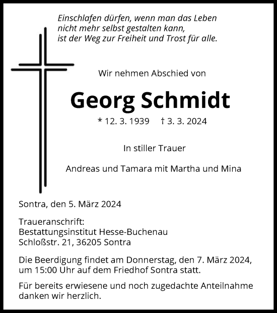 Traueranzeige von Georg Schmidt von WRS