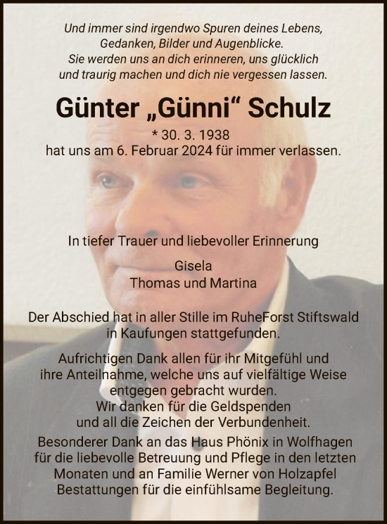Traueranzeige von Günther Schulz von WRS
