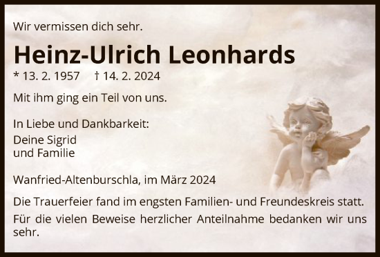 Traueranzeige von Heinz-Ulrich Leonhards von WRS