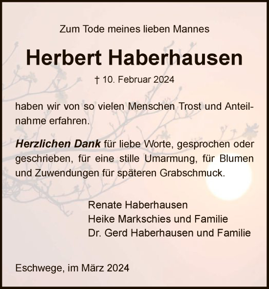 Traueranzeige von Herbert Haberhausen von WRS