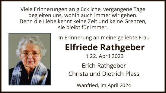 Traueranzeige von Elfriede Rathgeber von WRS