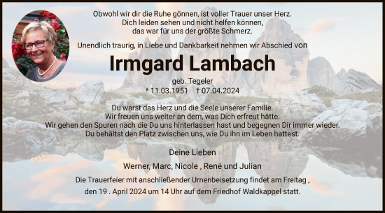 Traueranzeige von Irmgard Lambach von WRS