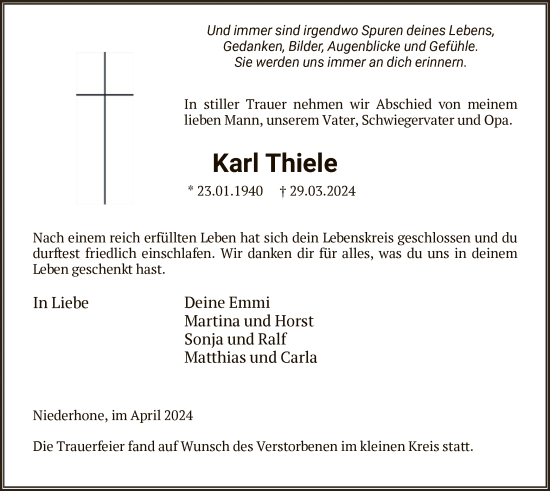 Traueranzeige von Karl Thiele von WRS