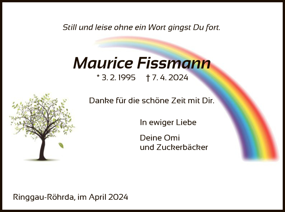  Traueranzeige für Maurice Fissmann vom 27.04.2024 aus WRS