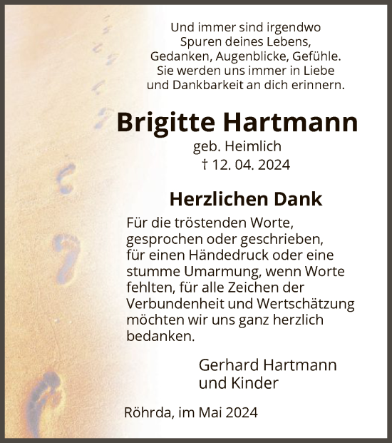 Traueranzeige von Brigitte Hartmann von WRS