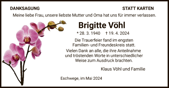 Traueranzeige von Brigitte Vöhl von WRS