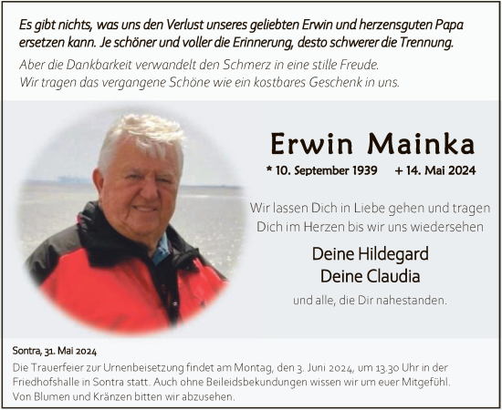 Traueranzeige von Erwin Mainka von WRS