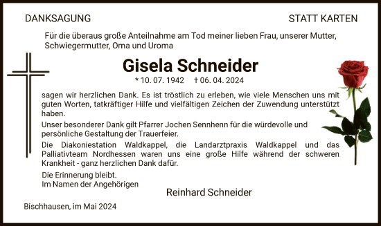 Traueranzeige von Gisela Schneider von WRS