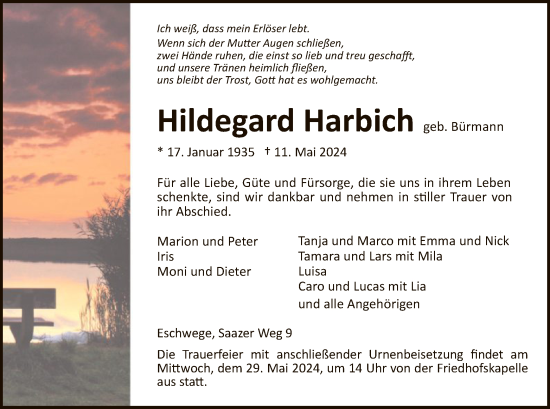 Traueranzeige von Hildegard Harbich von WRS