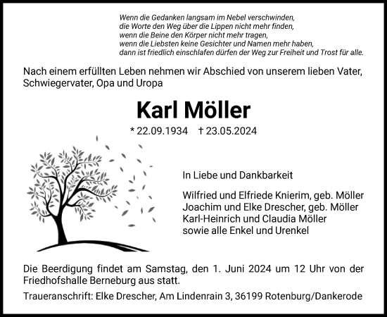 Traueranzeige von Karl Möller von HNAWRS