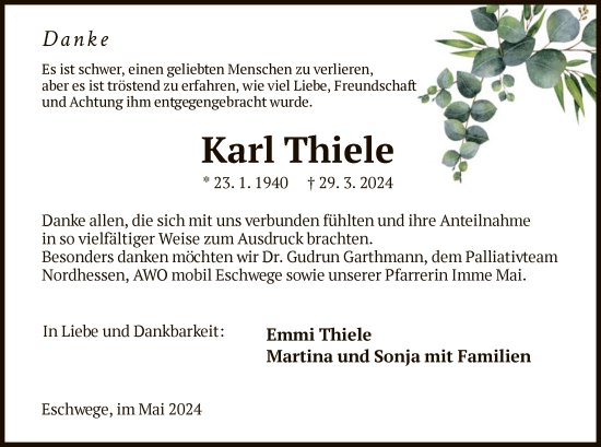 Traueranzeige von Karl Thiele von WRS