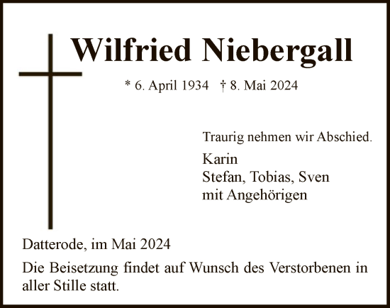 Traueranzeige von Wilfried Niebergall von WRS