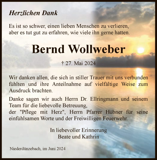 Traueranzeige von Bernd Wollweber von WRS