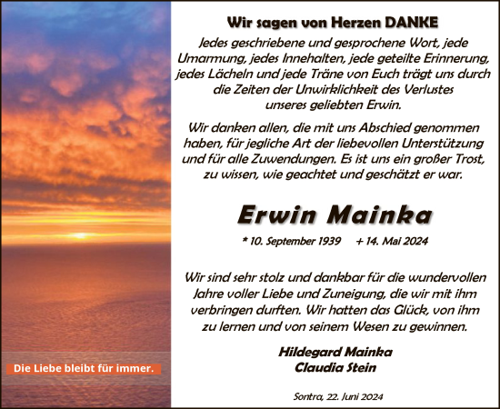 Traueranzeige von Erwin Mainka von WRS