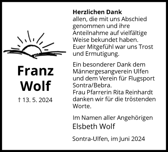 Traueranzeige von Franz Wolf von WRS