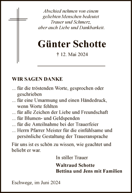 Traueranzeige von Günter Schotte von WRS