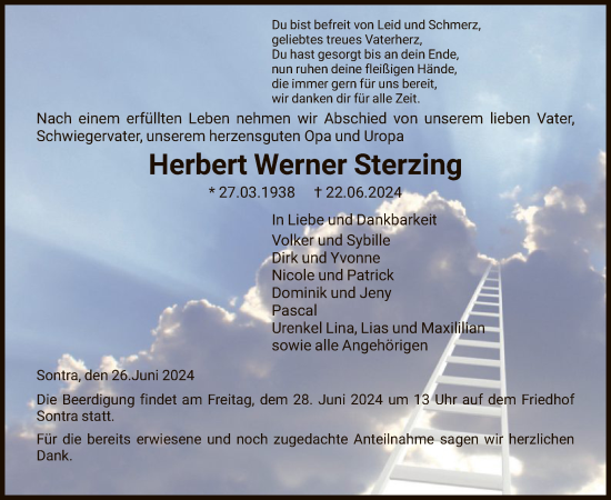 Traueranzeige von Herbert Werner Sterzing von WRS